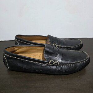 Martin Dingman Black Embossed Leather Penny Loafers Stitching, Spikes Back 12M